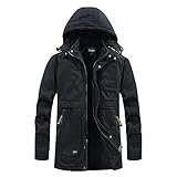 Winterparka Herren Fleece Gefüttert Winterjacke Mit Viele Taschen Kapuzenjacke Warm Winter Mantel Zipper Kurzmantel Cargo Jacke Outdoorjacke Stehkragen Übergangsjacke Mit Abnehmbarer Kapuze