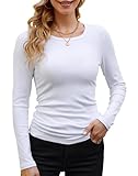 DUOEASE Langarmshirt Damen Basic Weiß Longsleeve Elegant Langarm Oberteile Rippshirt Tshirts Tops Klein