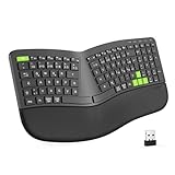 seenda Ergonomische Tastatur Kabellos, Funktastatur Aufladbar mit Handballenauflage, 2.4GHz Wireless Keyboard für Windows&Mac/PC,Laptop mit DE QWERTZ Layout, Schwarz