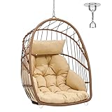 YITAHOME Hängesessel Max. Belastung 150kg Hängesessel ohne Gestell 2 Kissen, Stabiler Rattan-Rahmen, 105x74x72cm Hängesessel Hängend mit Einer Kette & S-Haken für Terrasse, Garten, Wohnzimmer, Braun