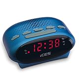 Ices ICR-210 Blue - FM Uhrenradio - Radiowecker mit 2 Weckzeiten - PLL FM - Schlummerfunktion - Sleeptimer - Gangreserve - Kompakt - ICR-210 Blau