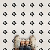 Alwayspon 30×30cm×10 Stück weiß-schwarze Blütenform wasserfeste, rutschfeste Bodenfliesen-Aufkleber für Küche, Bad, Wohnzimmer, selbstklebende Vinylboden-Abziehfolie