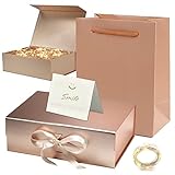 Geschenkbox mit Deckel,Geschenkbox mit Schleifen,Faltbare Geschenkbox,Dekorative Box,Geschenkbox Set,LED-Lichterkette,Raffia Hamper Shreds,Geschenk Verpackungsbox für Hochzeit Geburtstag