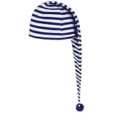 Lipodo Schlafmütze blau weiß gestreift (56 cm lang) - Damen und Herren - Nachthaube aus Baumwolle - Bommelmütze One Size (53-60 cm) - Nachtmütze mit Bommel - Zipfelmütze zum Schlafen für die Nacht