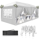 TactFire Pavillon 3x6 m,Faltpavillon,Wasserdicht Stabil Winterfest UV Schutz 50+,420D Oxford,Faltbar Höhenverstellbar,Partyzelt,Gartenzelt,Für Garten Camping,Outdoor,Weiß,6 Seitenteilen