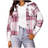 NZYIHAO Damen Flanell Jacke Karierte Langarm Kurzjacke Revers Button-Down Shacket Mantel Kurz Hemdjacke Große Größen Herbstjacke