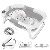 Groß Faltbare Babywanne Mit Badematte, Duschkopfanschluss & Integriertem Thermometer - Ergonomisch, Platz Sparend, Tragbar für Babys Von 0-36 Monaten