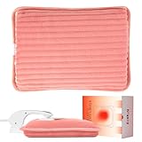 Wärmflasche Elektrisch,Tragbare Elektrische Wärmflasche Mit Weichem Bezug,Wohltuende Wärme an Rücken,Bauch, Nacken (Rosa)