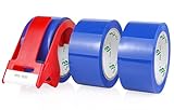 BOMEI PACK 3 x Paketklebeband 48mmx66m, Blau Klebeband, Packband für Umzugskartons und Sendungen, Verpackungsklebeband, Sicheres und Widerstandsfähiges Paketband mit Plastik Abroller