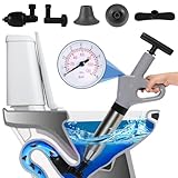 Rohrreiniger Druckluft, Abflussreiniger Pumpe mit Luftkompression und Luftdruckanzeige, Pressluft Rohrreiniger mit 4 auswechselbaren Köpfen zum Reinigen von Toiletten, Waschbecken und Abflüssen