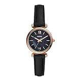 Fossil Damenuhr Carlie Mini, Quarzwerk, 28mm Rose Gold Edelstahlgehäuse mit einem Lederarmband, ES4700