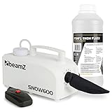 BeamZ SNOW600 Set Schneemaschine mit Flüssigkeit, 900 Watt Schnee Maschine mit Kabelfernbedienung, Snow Machine mit 1 Liter Schneefluid, mini Schneekanone Garten, Winter Simulation