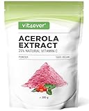 Acerola Pulver - 300 g (6,6 Monate Vorrat) - Natürliches Vitamin C - 200 Tagesportionen mit 1500 mg reinem Extrakt aus der Acerolakirsche - Laborgeprüft - Vegan