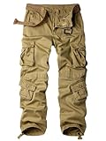 AKARMY Herren Fleece-gefütterte Wanderhose Outdoor Cargohose Casual Arbeit Skihose mit 8 Taschen, Khaki, 38