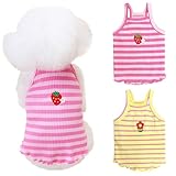 Yaopelky 2 Stücke Kleine Mittlere Hunde Sommerkleidung Hund Gestreiftes Shirt Niedliche Blume Erdbeere Stickerei Weste Haustier Outfit für Chihuahua Yorkie Teddy (Rosa-Gelb, S)