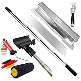VKE Flächenspachtel Set Profi mit 2,1m Teleskopstange und Ergonomischem Griff, 6PCS Spachtel Werkzeug Multifunktionsspachtel,60CM Rechte/Gewinkelte Klinge, zum Verputzen von Decken und Wänden(60CM)