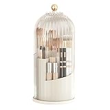 Make Up Kosmetik Organizer, 360 drehbarer Make-up-Pinselhalter, Organizer, transparent, staubdicht, Make-up-Pinsel-Organizer mit Deckel für Schminktisch, Badezimmer, Schlafzimmer (transparent)