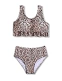 Arshiner Mädchen Bikini Sommer Leopard Bademode Rüschen Bustier Bikinislip 2-Teilig Badeanzug Kinder Strand Tankini Set Schwimmanzug Badebekleidung 130/7-8 Jahre