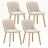 Goeurvant Esszimmerstühle Beige 4er Set Holzbeine Polsterstuhl Küchenstuhl aus Polyester Stühle Esszimmer Wohnzimmerstuhl für Esszimmer Küche Büro