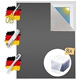 Verdunklungsstoff Meterware | Hitzeschutz oder Kälteschutz | Sonnenschutz zu 100% Verdunkelung | Folie mit Thermobeschichtung für alle Fenster | Rollo ohne bohren | Blackout (Grau mit Nano Pads)