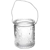 6 x Windlichter aus Glas zum Hängen mit Henkel H 7 cm -Teelichtgläser klar im Vintage Look - Hängeteelichthalter (6 x Weiß)