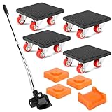 9-Teiliges Möbel Transportroller Set, Schwerlast Möbelheber mit 630mm Verlängerungsstange, 4 Möbelrollen, 4 Höhenversteller, 400kg Tragfähigkeit, 360° drehbarer Möbeltransport & Umzugshelfer