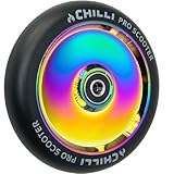 Chilli Pro Scooter Hollowcore Rolle Sondergrösse FAT 120 x 27mm I Rollstuhl Sport Lenkrollen I Hobby Bobbycar Downhill Racing Rennen I Street I Abec 9 Kugellager (Rainbow Neochrome/Pu Schwarz)