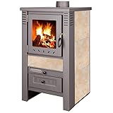 ProTermo Nova G Beige Kaminofen mit Schamottsteinen - 7,5 kW Heizleistung - 82x48x48cm Kaminofen Holzofen mit Sichtfenster, Bauart 1