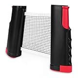 Tischtennisnetz, Tischtennis Netz 170(max) x20cm Tischtennis Netze Justierbarer Einziehbares Netz Ping Pong Ersatznetz, Beweglicher Reisehalter ideal für Arten von tischen(Schwarz+Rot)