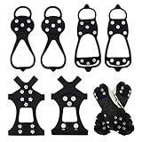 IETWATE 3 Paare Spikes für Schuhe Winter Damen Herren, Anti Rutsch Schuhspikes Schnee und EIS, Traktionsstollen Grödel für Wanderschuhe, Gummi Spikes Schuhe mit Manganstahl Zähne Spikes, für Angeln
