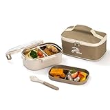 Lille Home Bento Lunchbox für Erwachsene, 920ml Edelstahl-Thermal 2-Kompartiment Tiffin Lunch/Snack Box, isolierter Bento/Food-Behälter mit Split-Lunch-Bag und Utensilien (Beige)