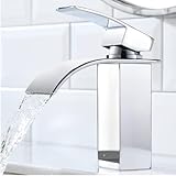 Wasserfall Wasserhahn Bad, CECIPA Waschtischarmatur Chrom mit Keramikventil, Mischbatterie Waschbecken mit Kaltes & Heißes Wasser, Brass, Einhandmischer Waschbeckenarmatur