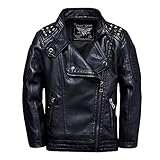 SXSHUN Jungen Flaumgefüttert Lederjacke aus Kunstleder Kinder Mädchen Motorradjacke Warm Outwear Kleidung Mantel, Schwarz, 134/140 (Etikettengröße:140)