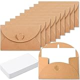 XFentech 15 Stück Mini Briefumschläge mit Karten - Vintage Mini Kraftpapier Umschläge Blanko Kärtchen Kleine Briefumschlägemit Herz Verschluss für Geschenkkarten DIY Dankeskarten Weihnachten