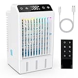 Klimaanlage Mobil, Leise Luftkühler mit 1000 ml Wassertank, 2-12H Timer, 4 Geschwindigkeiten 7 Farben Nachtlicht, Mini Klimagerät ohne Abluftschlauch, Luftkühler Geeignet für Schlafzimmer (Weiß)