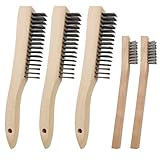 MIPIACE 5 Stück Drahtbürsten Set Hand-Stahlbürste Metallbürste mit Holzgriff 3 x Groß Edelstahlbürste 2 x Drahtbürste Klein für Holz Metallteilen Grill Reinigung Schweißen Schlacke und Rost