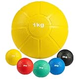 MATCHU - Medizinball - Medicine Ball - Vollgummi - Erhältlich in 1kg, 2kg, 3kg, 4kg und 5kg - Wasser- und Schweißresistent - (Gelb - 1 KG - 19 cm)