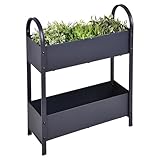 Metall Etagen Hochbeet anthrazit pulverbeschichtet - 60 x 22 cm - Frühbeet aus Eisen dunkelgrau mit 2 Pflanzkästen - Gemüse Anzucht Vertikalbeet Pflanzkasten Blumenkasten Blumentreppe Kräuter Garten