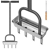 BeneLabel Rasenlüfter Manuell, Rasen Belüfter Hohlspoon Aerifiziergabel Gardena Rasenspecht Rasenlöcher Hohlzinken Langstiel Bodenbelüften Werkzeug 4 Kerne mit Reinigungswerkzeug für Rasenpflege