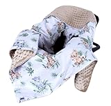 BabyLux Baby EINSCHLAGDECKE 90 x 90 cm Einlage Babyschale Kinderwagen Buggy Decke Autoschale Autositz Minky Baumwolle 3-Punkt-Gurt Kleinkind Babydecke (124. Africa_Tiere)