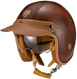 3/4 Vintage Jethelm Motorradhelm mit Lederkrempe ECE Zulassung Roller Scooter Helm Moped Mofa-Helm Chopper Retro Vintage Biker Helmet für Erwachsene Herren Damen A,L=58-60CM