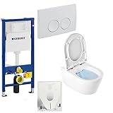 GEBERIT Duofix Vorwandelement Basic + Wand Tiefspül WC URBAN SPÜLRANDLOS + WC-Sitz SoftClose + Betätigungsplatte DELTA25