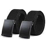 MIVAIUN 2 Stück Gürtel Nylon Canvas Belt Herren Gürtel, 130 cm Verstellbarer Stoff Gürtel, Arbeitsgürtel für Arbeit Reisen, Universal Canvasgürtel Schwarz Business Gürtel mit Metallschließe (Schwarz)