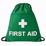 Erste-Hilfe-Tasche mit Kordelzug, wasserabweisend, langlebig, 42 x 49 cm, Notfall-Rucksack mit Reißverschlusstasche und Info-Tag, ideal für Schule, Sport, Reisen und Arbeitsplätze, Grün