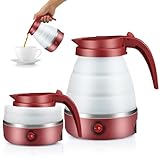 Camping Tragbarer Wasserkocher 600ML, EUBSWA Faltbarer Wasserkocher, Mini Elektrischer Silikon Wasserkessel für Camping, Reise, Outdoor (Rot)