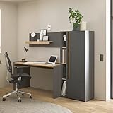 Lomadox Büromöbel Set anthrazit mit Eiche 4-teilig modern, 1 Schreibtisch, 1 Wandboard, 1 Regal, 1 Stauraumschrank