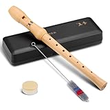 Blockflöte Holz,C-Sopran Blockflöte,Deutsche Griffweise,8-Loch Flöte für Kinder Erwachsene Anfänger,Holzblockflöte Ahornholz,Sopranblockflöte mit Wischerstab Korkfett,Flöte für Anfänger