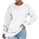 Pullover für Damen, Sweatshirt, lässig, einfarbig, Rundhalsausschnitt, Damenblusen, lockere Passform, weich, langärmelig, Pullover, Tops, zum Ausgehen, Workout-Outfits, 1 weiß, XL