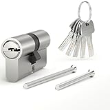 AwmnSrman Schließzylinder 30/30,Türzylinder Beidseitig Schließbar, Zylinderschloss mit 5 Schlüsseln, Schließzylinder Beidseitig Schließbar, Euro Messingzylinder Satin Nickel Finish Querlöcher