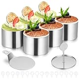 HAUSPROFI Dessertringe und Speiseringe, Edelstahl Runde Servierringe, Anrichteringe, Mousseringe, Backring, Tortenring Klein mit Heber, Stampfer und Mousse Schablonen für Kochen Backen Mousse, Ø 7.5cm